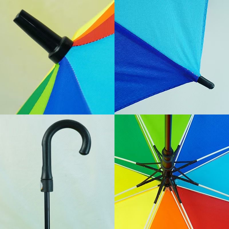 厂家直销27寸加大纤维骨直柄伞架防风双人伞加大加固彩虹伞可定制广告伞详情图4