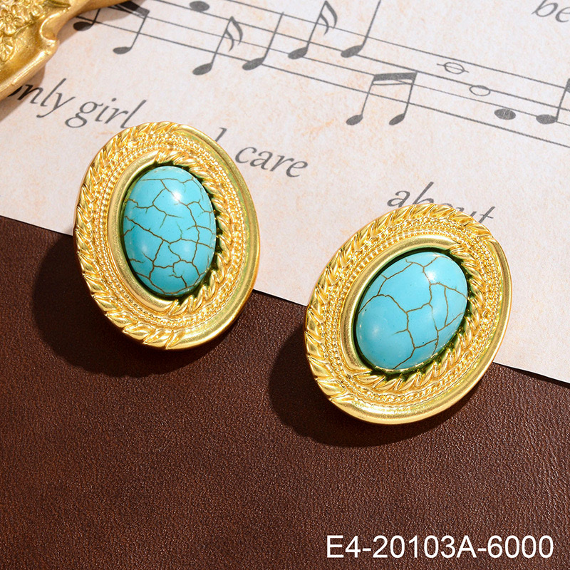 Turquoise earrings, French retro silver needle earrings, niche style, vintage flower stud earrings, exquisite, fashionable and high-end accessory earrings detail image 6