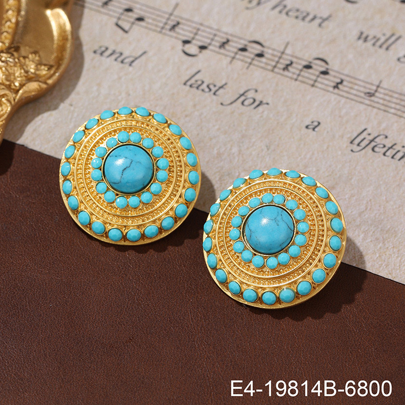Turquoise earrings, French retro silver needle earrings, niche style, vintage flower stud earrings, exquisite, fashionable and high-end accessory earrings details Picture