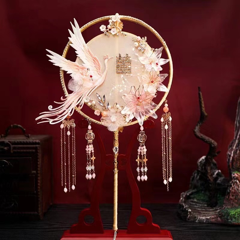 团扇古风新娘团扇婚礼成品团扇材料DIY秀禾扇批发婚房布置详情图5