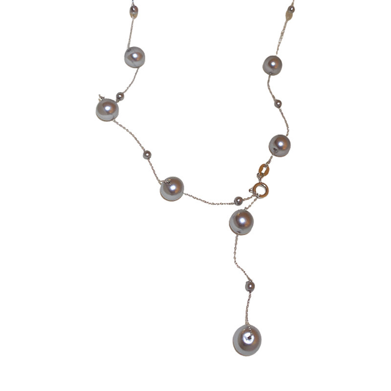 韩国满天星珍珠可调节项链法式小众设计感毛衣链时尚优雅气质项饰批发 珍珠项链白底实物图