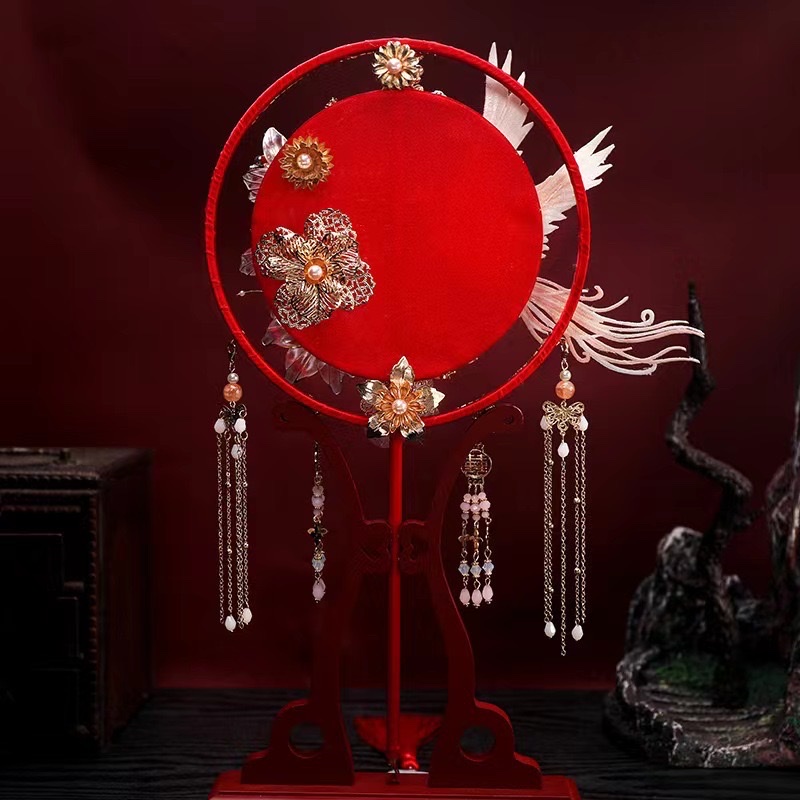 团扇古风新娘团扇婚礼成品团扇材料DIY秀禾扇批发婚房布置产品图
