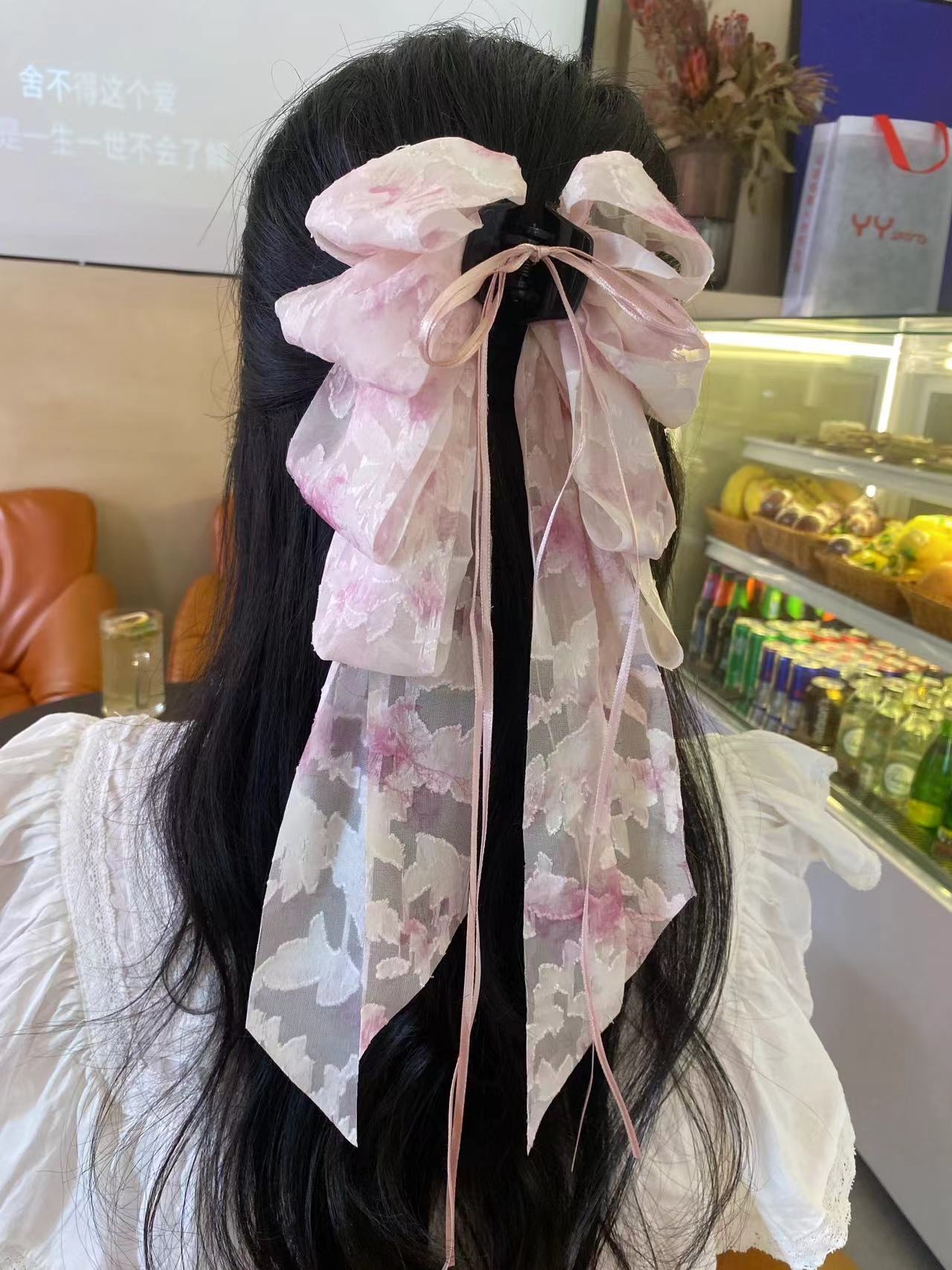 Super Fairy New Chinese Style Ribbon Half Tie Hair Clip 2024 Summer New Advanced Sense Back Head Grab Clip Hair Accessories Application Scenario