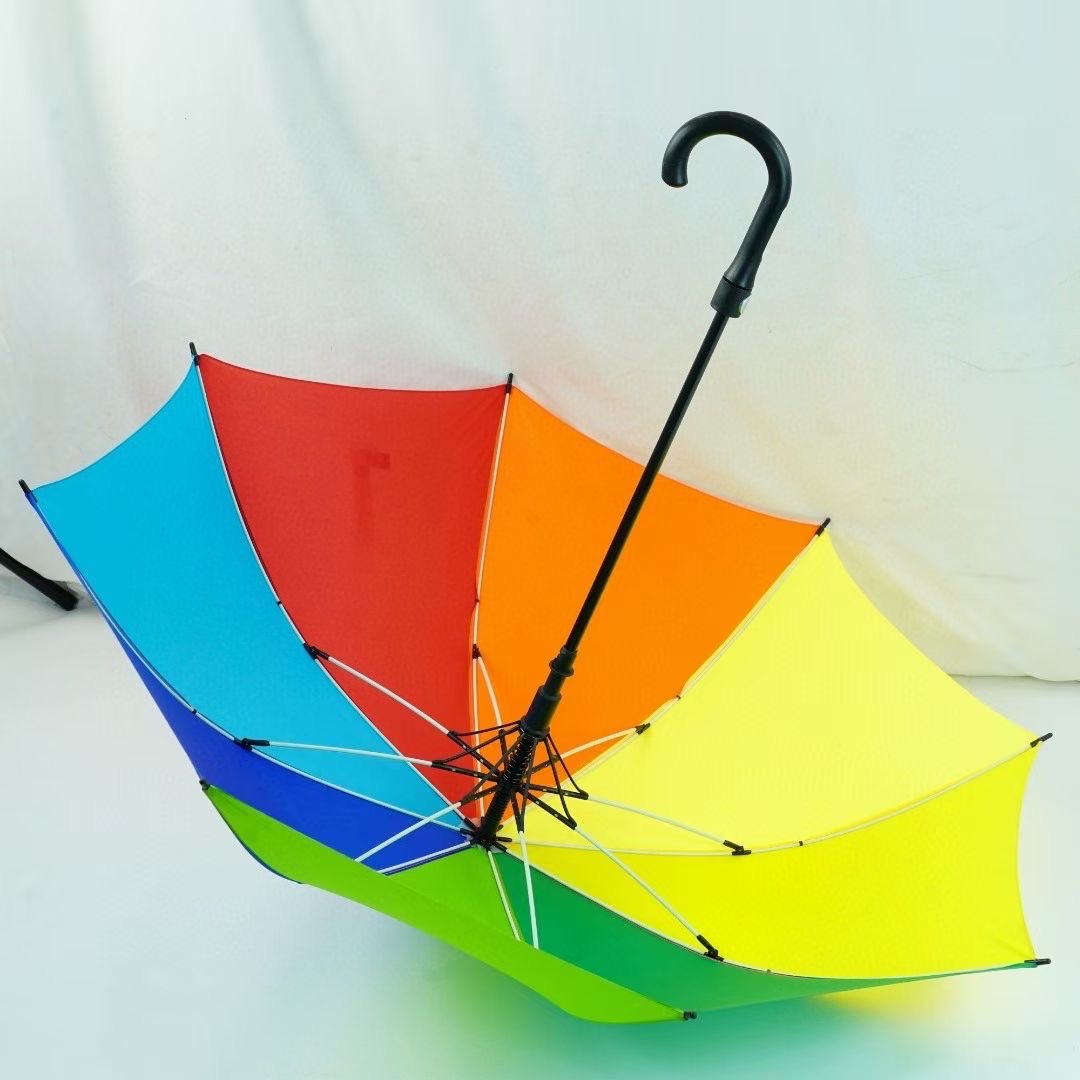 厂家直销27寸加大纤维骨直柄伞架防风双人伞加大加固彩虹伞可定制广告伞详情图2