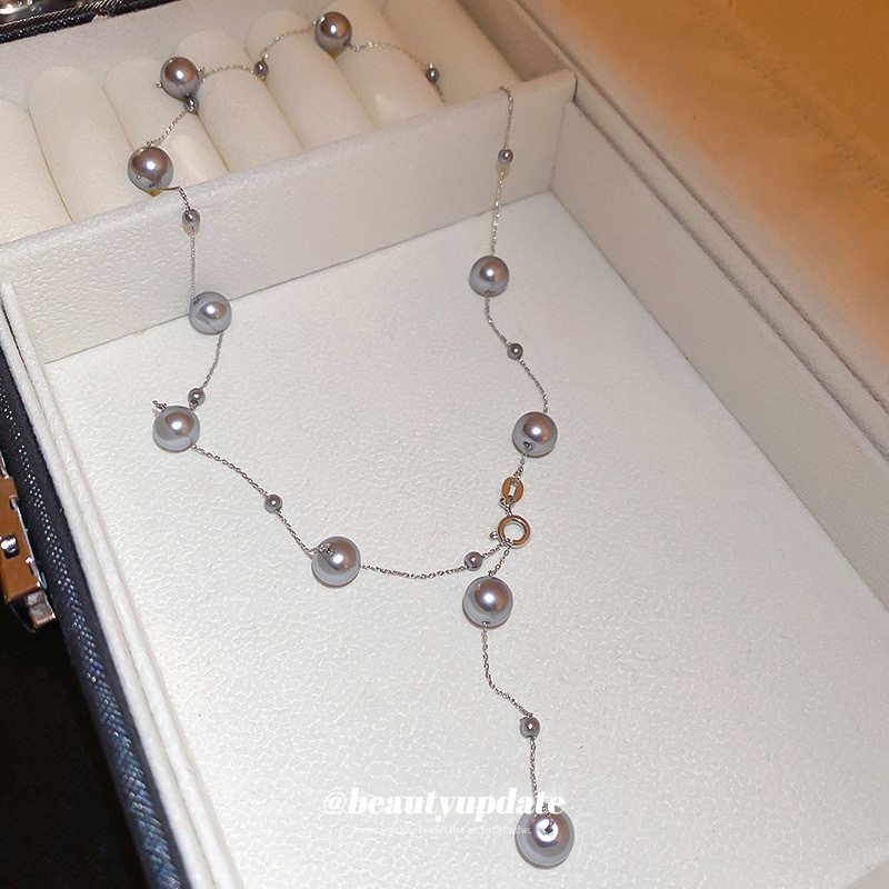 韩国满天星珍珠可调节项链法式小众设计感毛衣链时尚优雅气质项饰批发 珍珠项链产品图