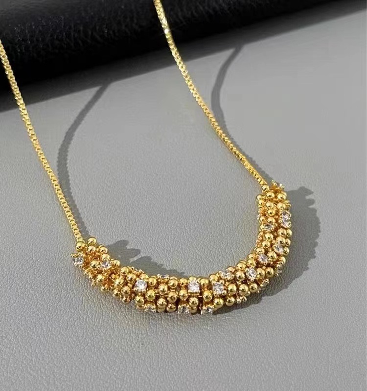 欧美金色花环麦穗镶钻项链女2024新款个性独特小众气质轻奢锁骨链