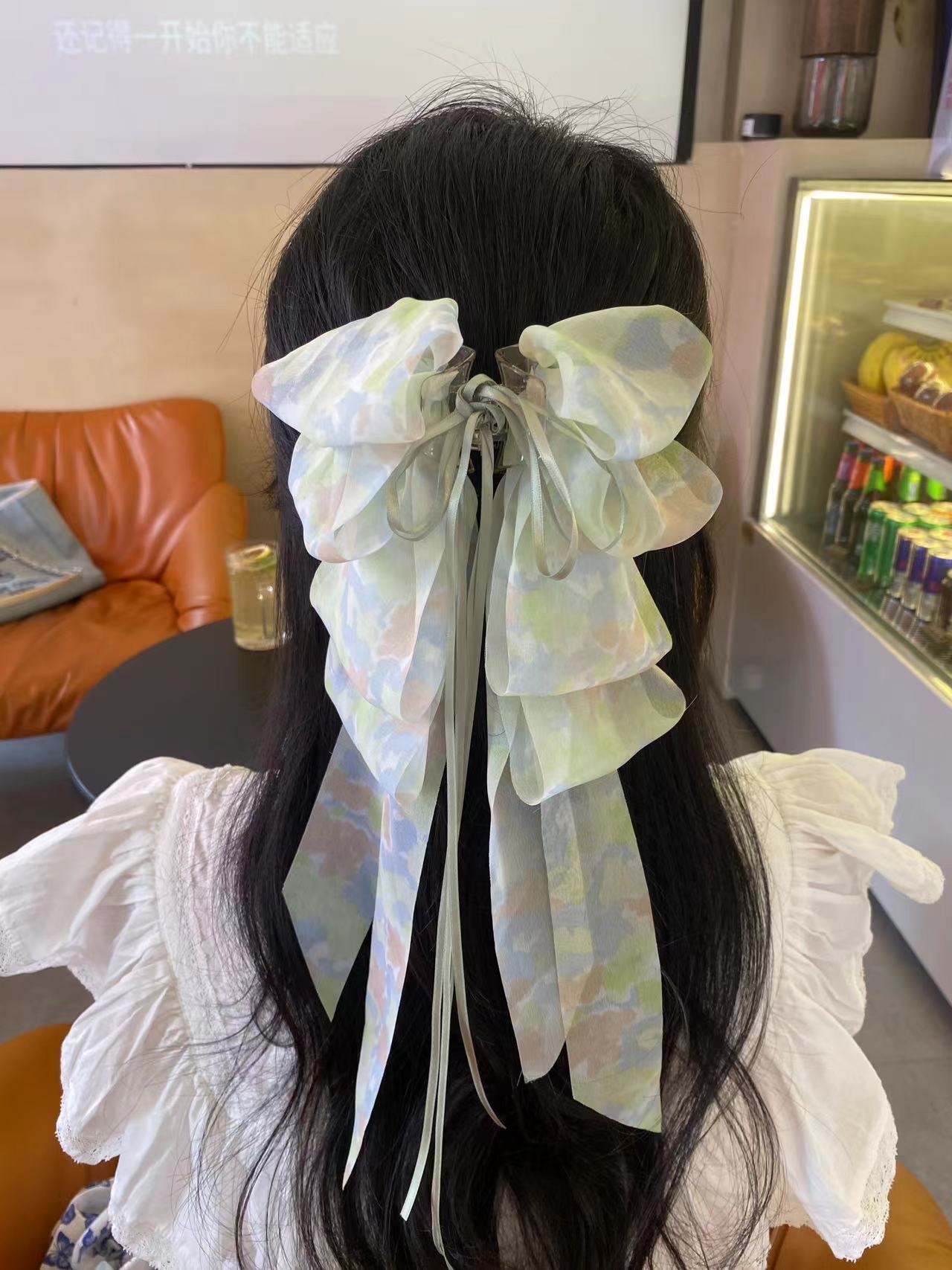 Super Fairy New Chinese Style Ribbon Half Tie Hair Clip 2024 Summer New Advanced Sense Back Head Grab Clip Hair Accessories Specification drawing