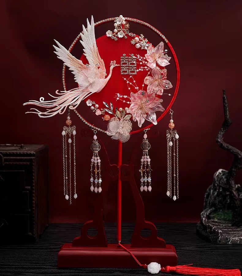 团扇古风新娘团扇婚礼成品团扇材料DIY秀禾扇批发婚房布置详情图3