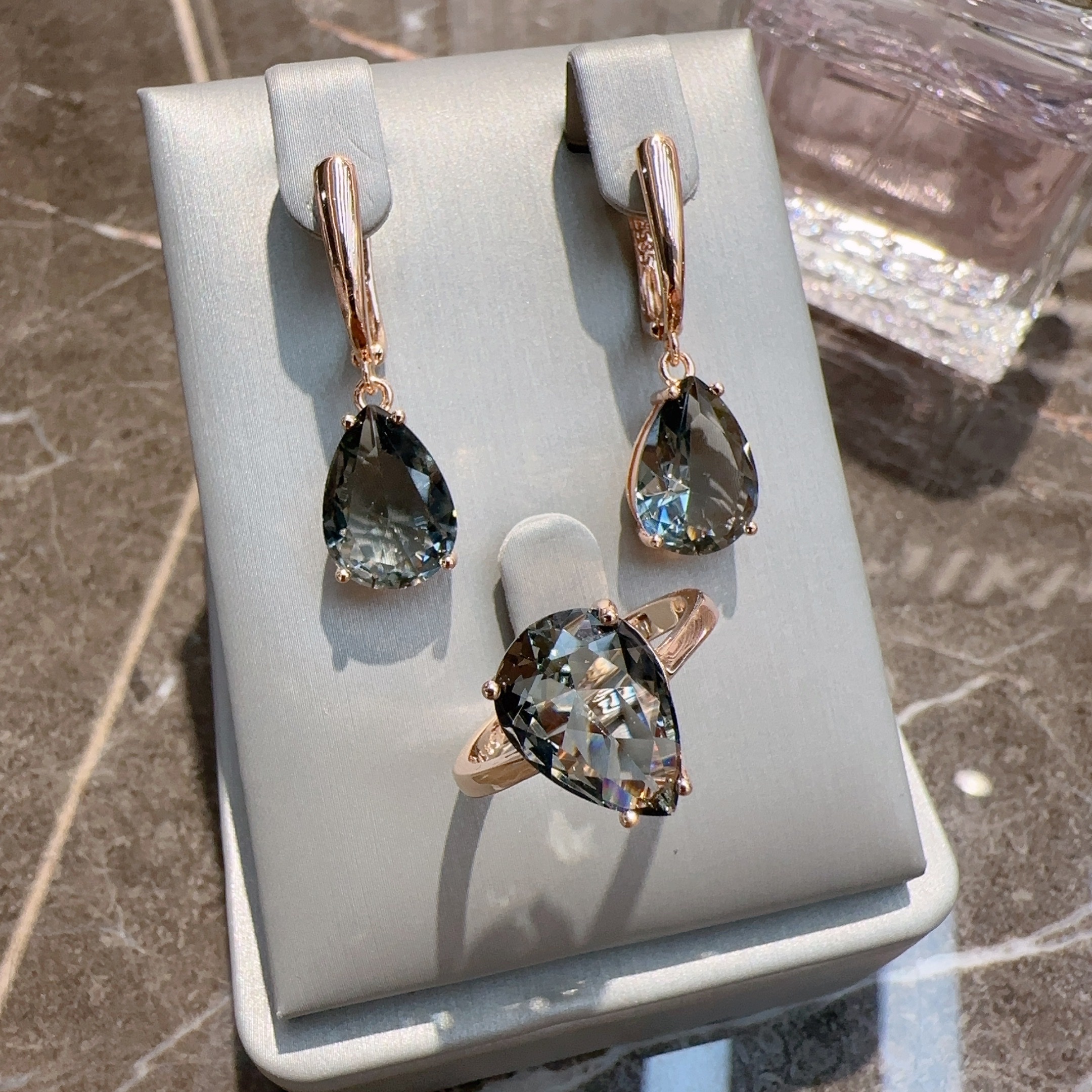 Gulkina585保色玫瑰金耳环戒指饰品批发俄罗斯锆石耳饰手饰速卖通 wish zono 亚马逊跨境饰品套装