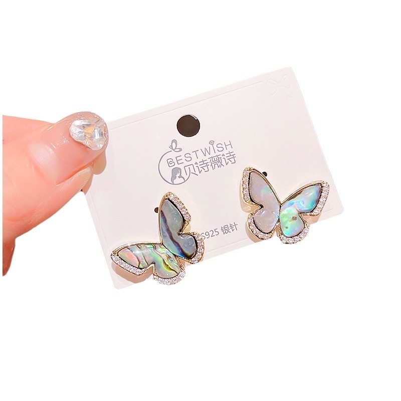 In 2024, abalone, shell, butterfly, zircon stud earrings are high-end, exquisite, fashionable and light luxury style earrings and accessories detail image 6