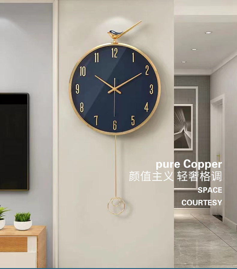 轻奢挂钟现代简约表挂墙客厅装饰钟表创意静音时钟个性摇摆石英钟详情图1