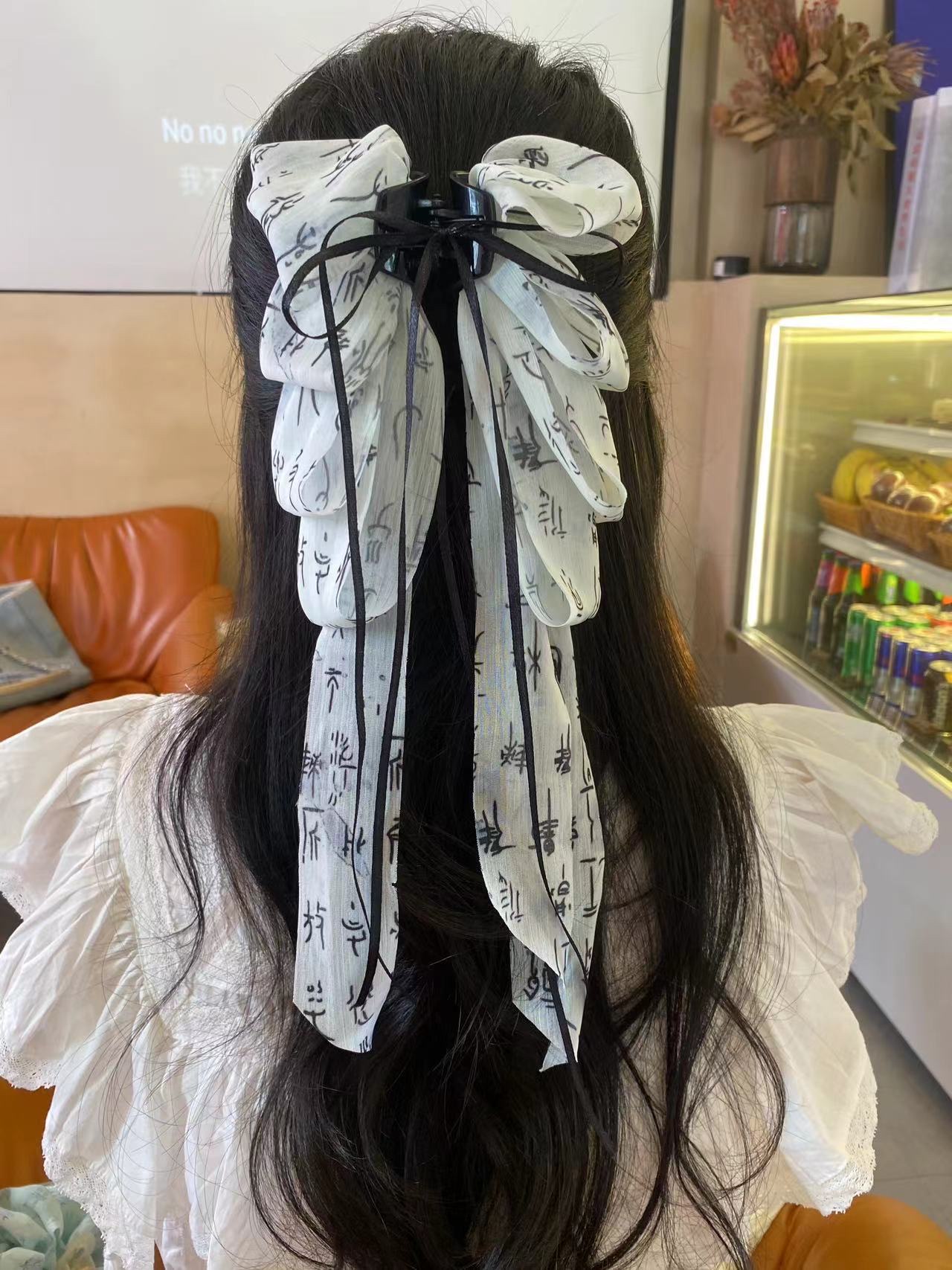 Super Fairy New Chinese Style Ribbon Half Tie Hair Clip 2024 Summer New Advanced Sense Back Head Grab Clip Hair Accessories details Picture