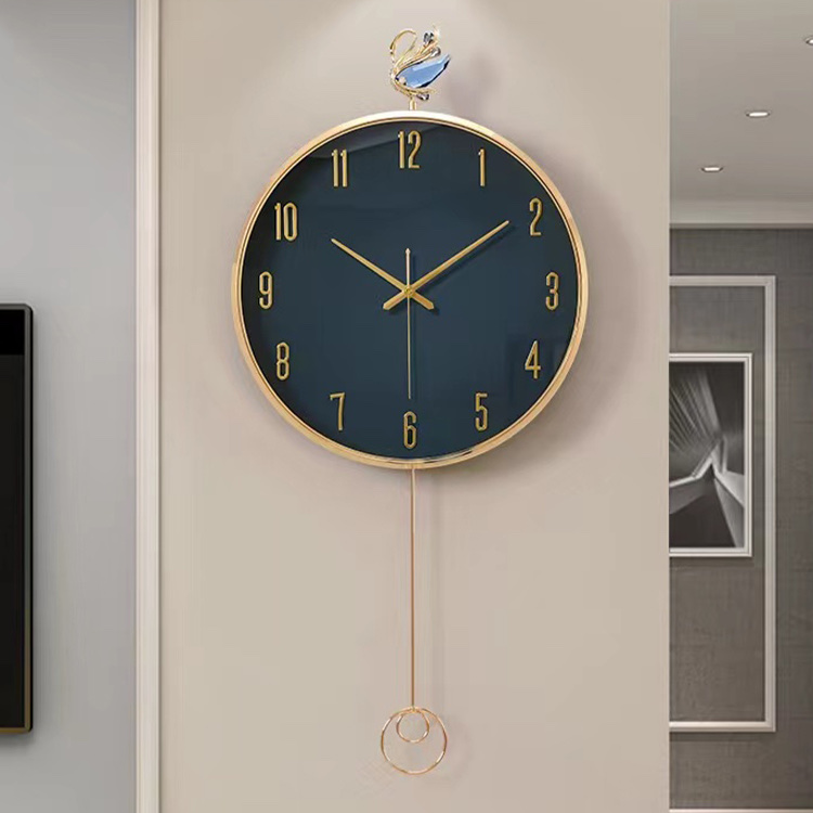 轻奢挂钟现代简约表挂墙客厅装饰钟表创意静音时钟个性摇摆钟表细节图