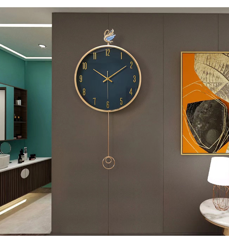 轻奢挂钟现代简约表挂墙客厅装饰钟表创意静音时钟个性摇摆钟表详情图17