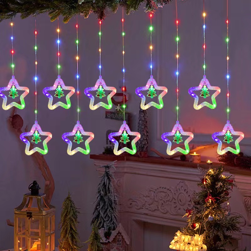 10 hanging leather thread diamond five-pointed star ring Christmas pendant, festival light, outdoor light string, colorful light string, light decoration, festive detail image 2