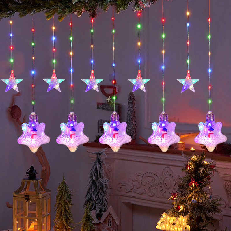 10 Hanging leather thread Christmas pendants, five-pointed star bottles, curtain lights, festival lights, outdoor lights, string lights, decorative lights, festive string lights Specification image