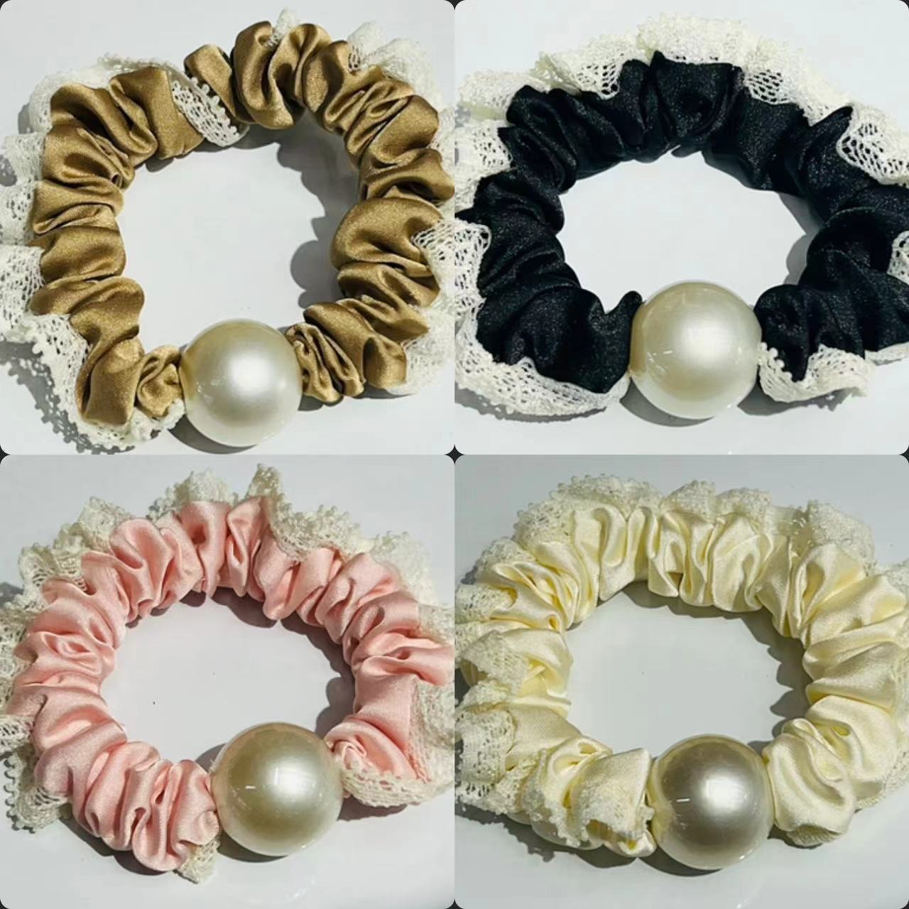 复古小香风蕾丝花边小肠发圈高弹力黑色基础发圈头花珍珠头绳皮套ins简约蕾丝花边发绳珍珠头绳发圈高弹力耐用橡皮筋