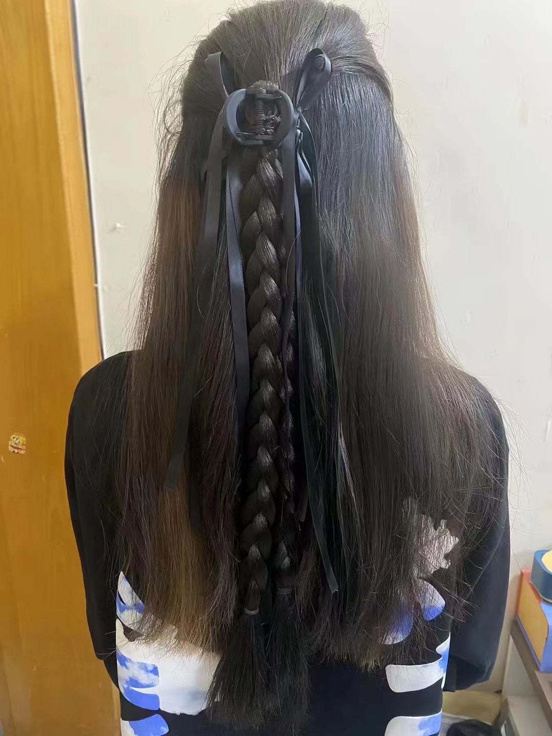 Wig, braid, braid, imitation hair, ballet style, natural and sweet, ribbon grab clip double braid wig Item Picture