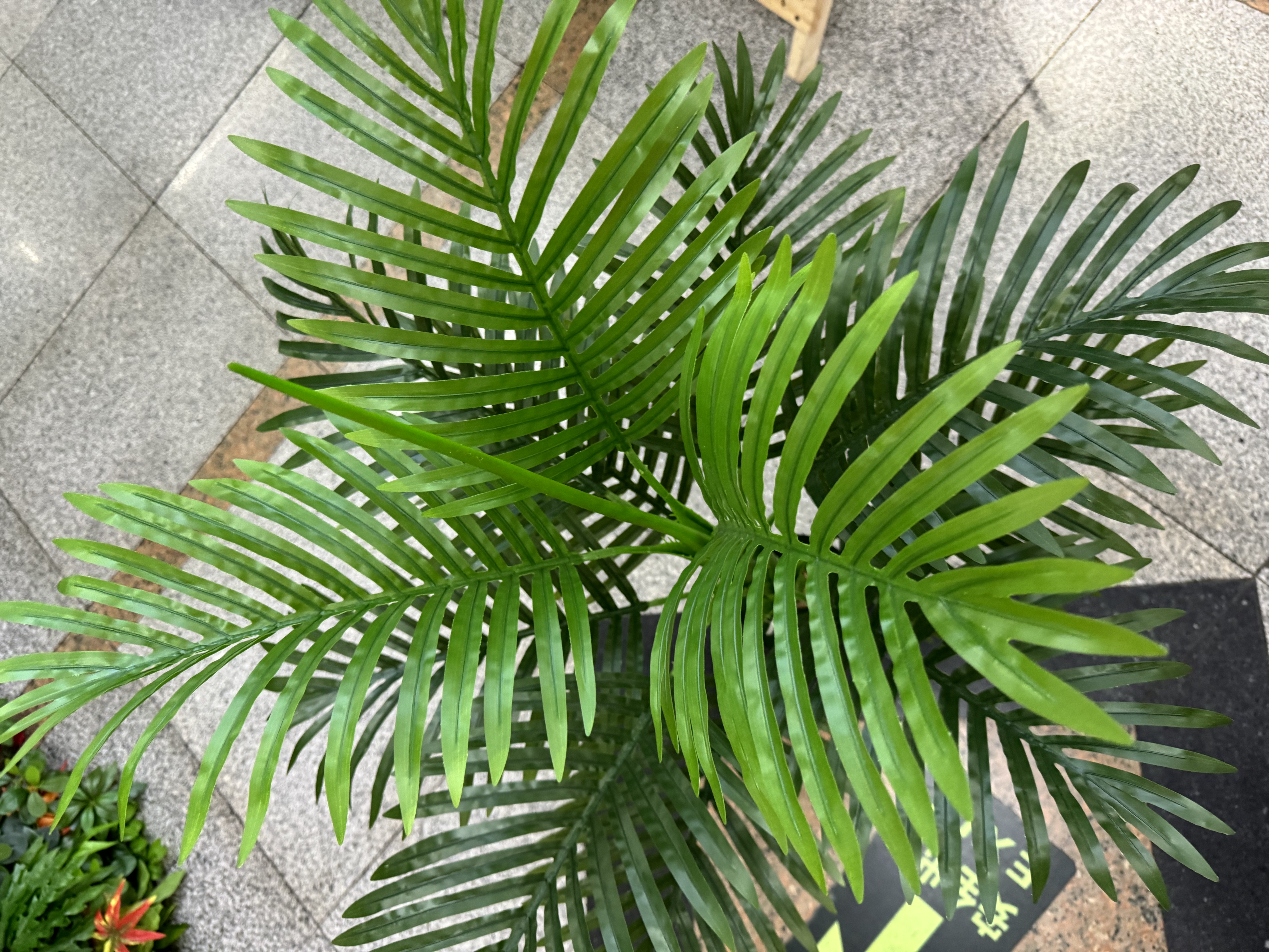 Factory direct sales of farm-style artificial green plants, artificial trees, indoor plant wall decoration, eco-friendly and odorless artificial flowers, landscape design, 100cm chrysalidocarpus lutescens, artificial sunflower leaves, artificial green plants details Picture