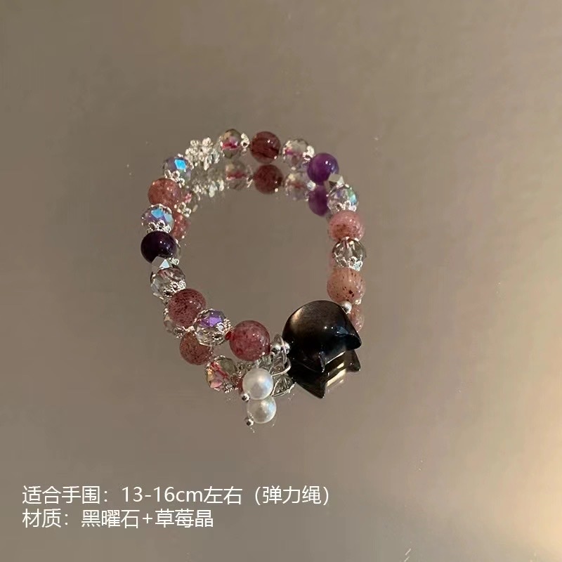 【黑曜石手链】黑曜石水晶女生手链简约复古风首饰新款手链细节图