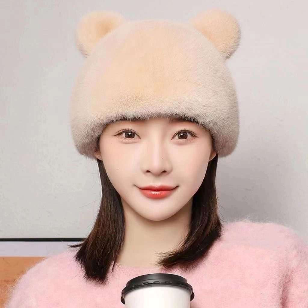 The 2024 new fashionable and trendy summer warm European mink fur bear ear hat and women's fur hat are bestsellers detail image 5