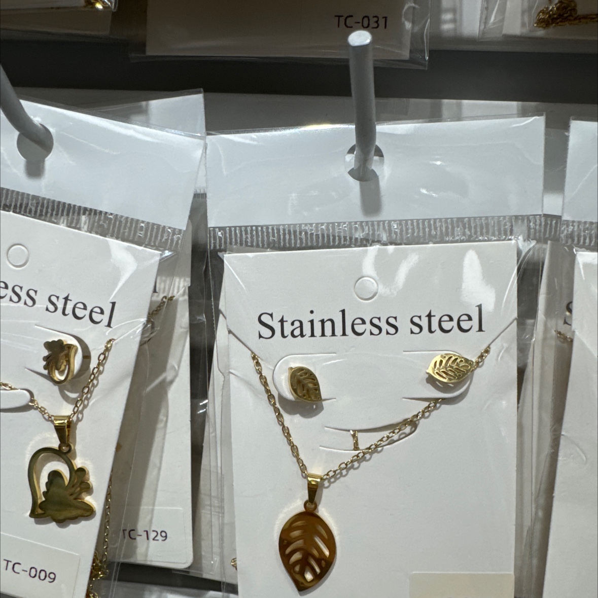 不锈钢套链 保色电镀金色时尚 耳钉 项链细节图