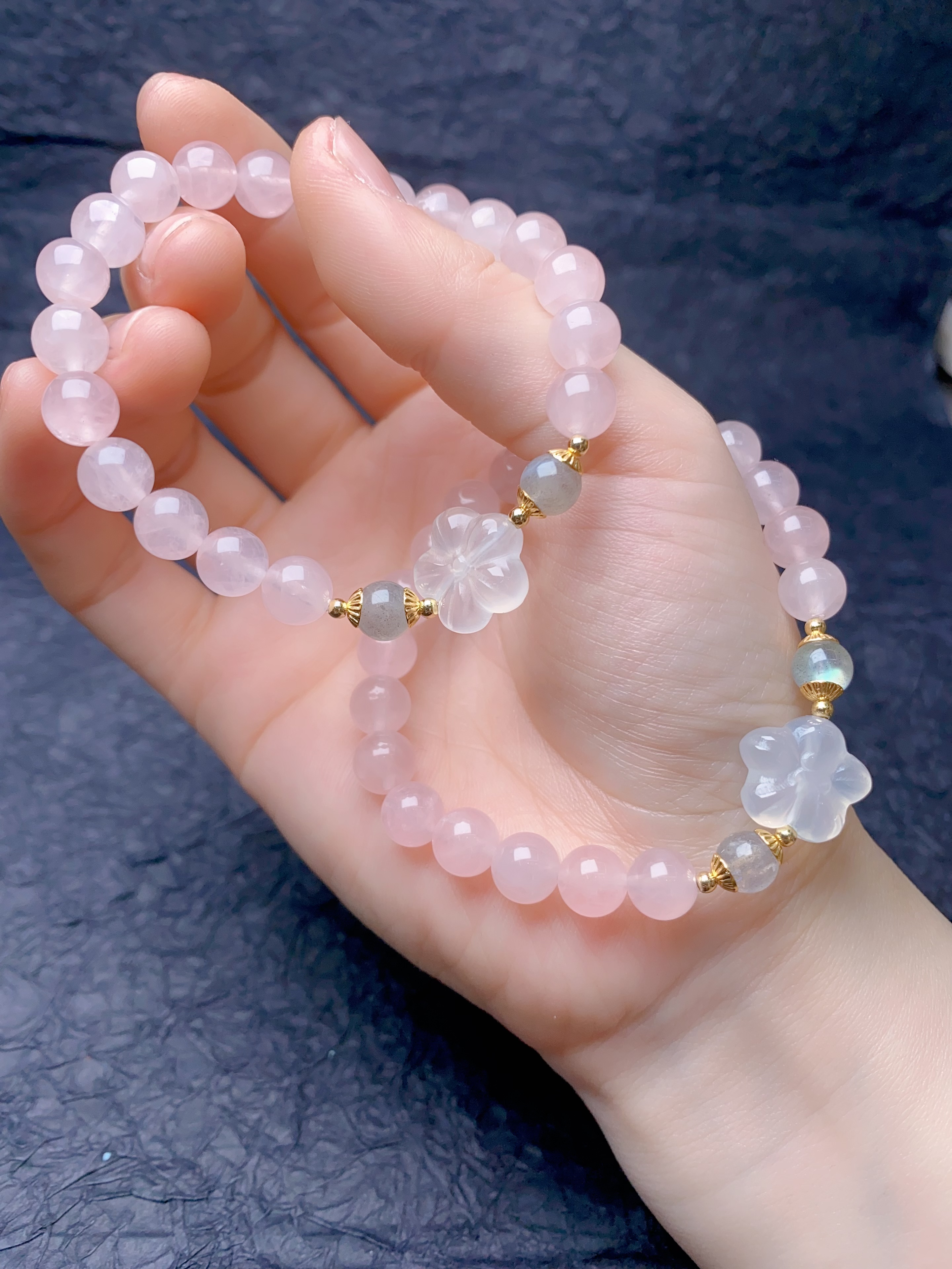 Natural Horse Powder Bracelet, Use Natural Chalcedony Flowers To Match, Use Two Moonstones To Match The Bracelet Specification drawing