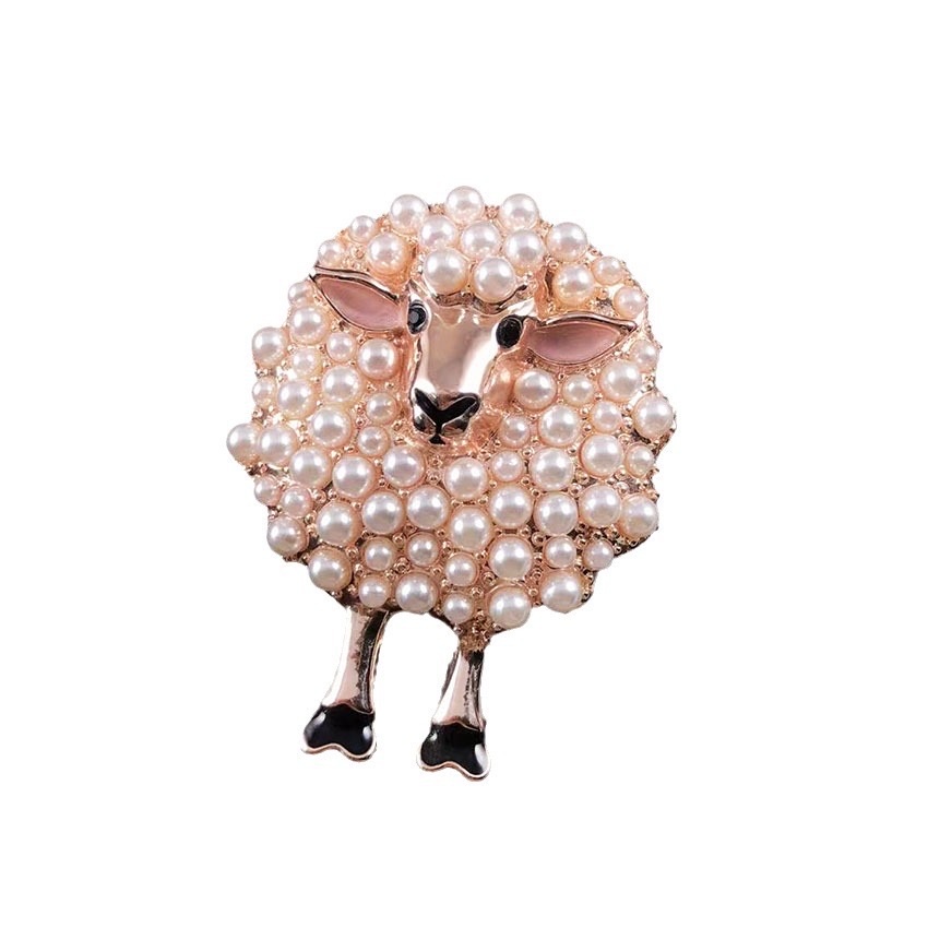 欧美跨境热销胸针时尚个性镶仿珍珠粉嫩卡通小绵羊胸针厂价批发 胸针衣饰徽章定制莲花莲花徽章定制胸针定制送礼详情图6
