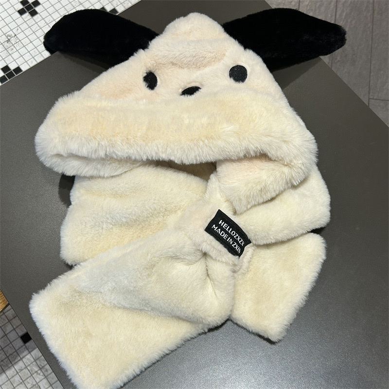 New large-eared Pacha puppy hat, plush winter two-piece set, ear-protecting gloves, neck scarf and one-piece warm cap Specification image