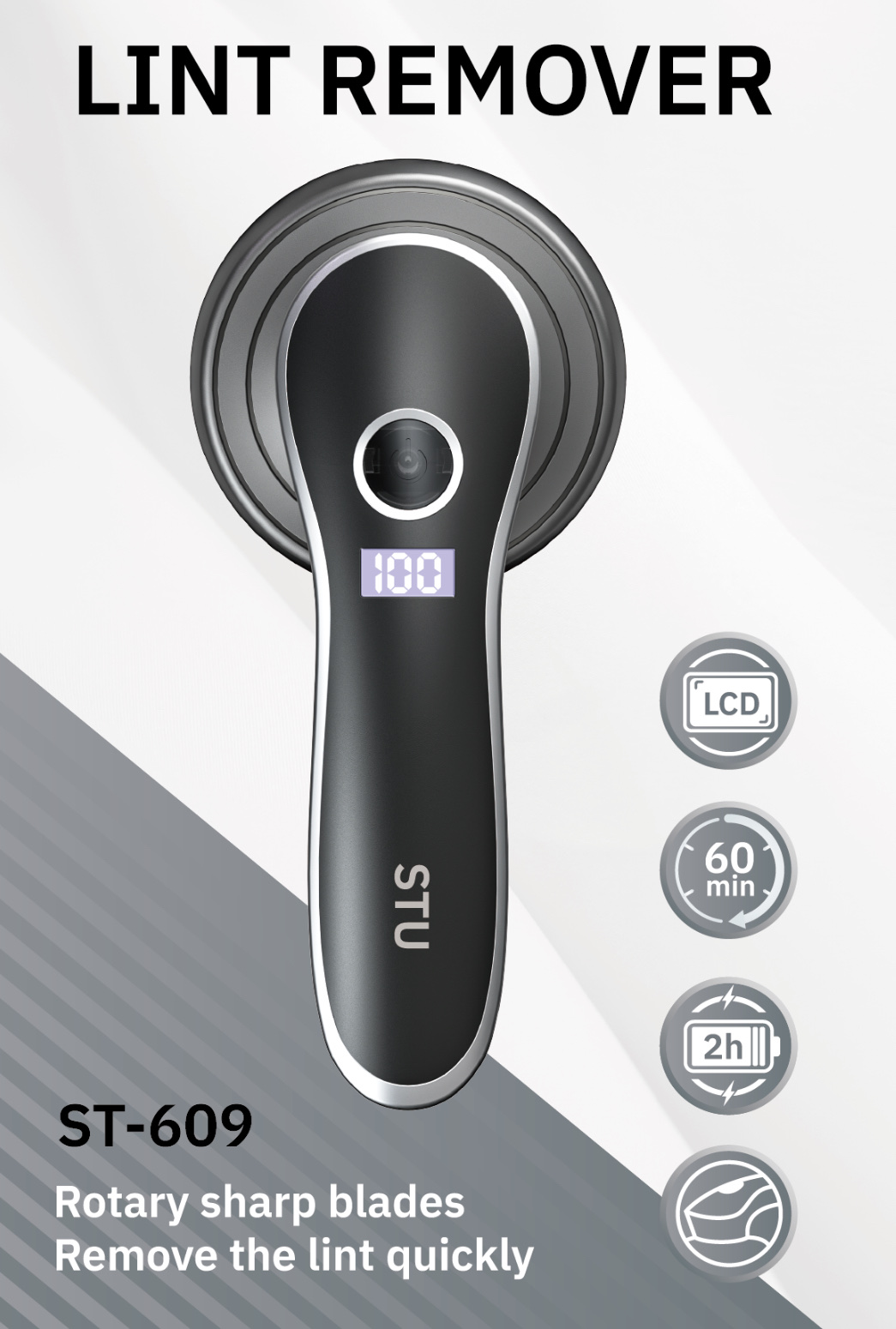 The new battery-powered digital display dual-purpose pilling trimmer, electric sweater and coat pilling and shaving device ST-609 detail image 2