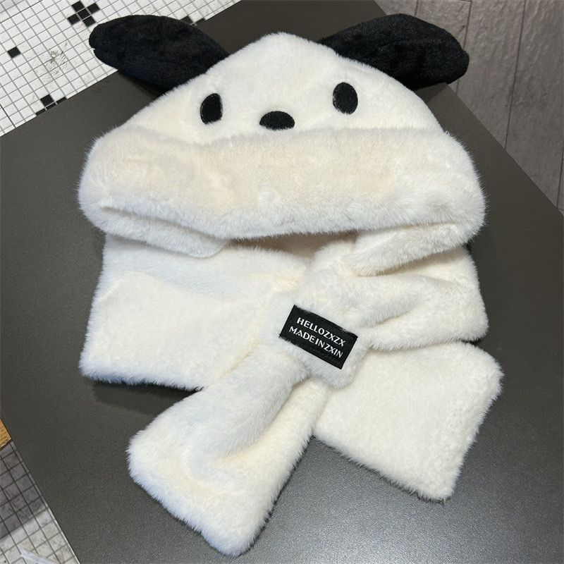 New large-eared Pacha puppy hat, plush winter two-piece set, ear-protecting gloves, neck scarf and one-piece warm cap details Picture