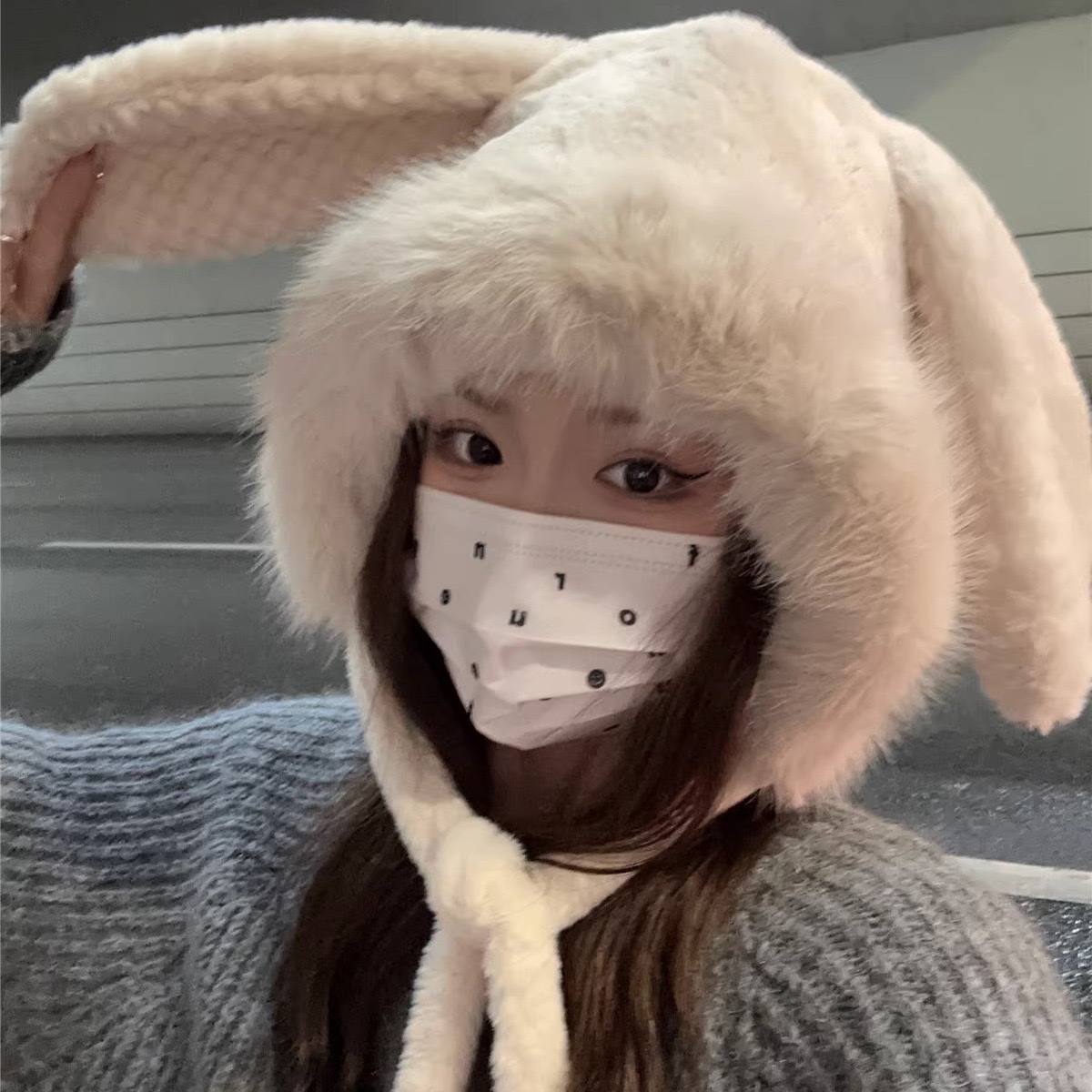 毛茸茸帽子女冬季可爱毛绒款兔耳朵大头围加厚保暖针织毛线雷锋帽 产品图