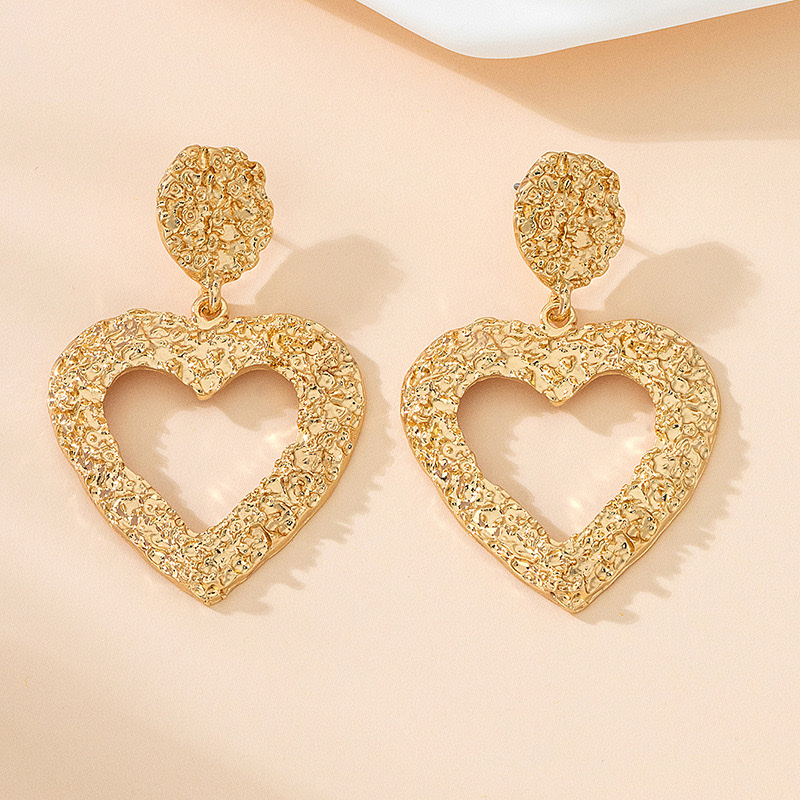 Wholesale of European and American fashion texture hollowed-out heavy industry earrings, exaggerated metal teardrop-shaped heart quadrilateral pendant earrings Specification image