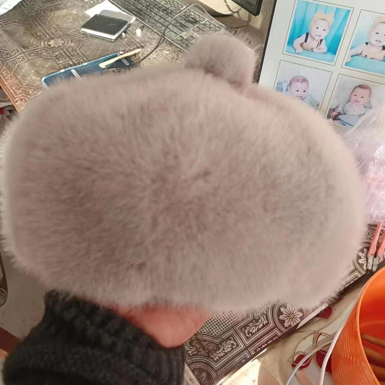 Thickened and fleece faux mink beret for warmth, painter's hat, girls' winter hat, octagonal hat detail image 7