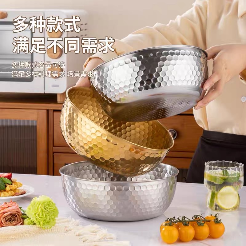 Korean-style stainless steel salad bowl, instant noodle bowl, hammer-patterned cold noodle bowl, large soup bowl, baking mixing bowl, cooking bowl, egg beating bowl details Picture