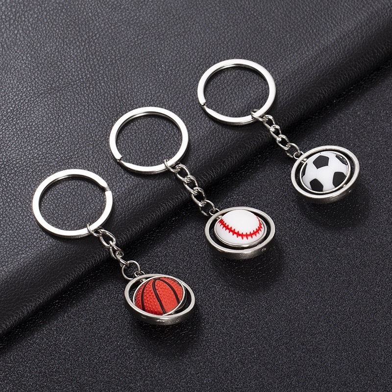 Rotating mini basketball, football, golf, rugby, baseball keychains, metal ball keychains, gift keychains, girls 2024, cute silicone keychains