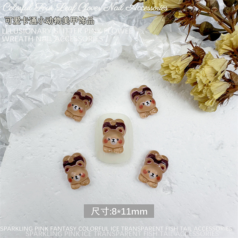 Resin Angel Bear nail art Stud, new coffee-colored bear, white Bear DIY accessory Application Scenario