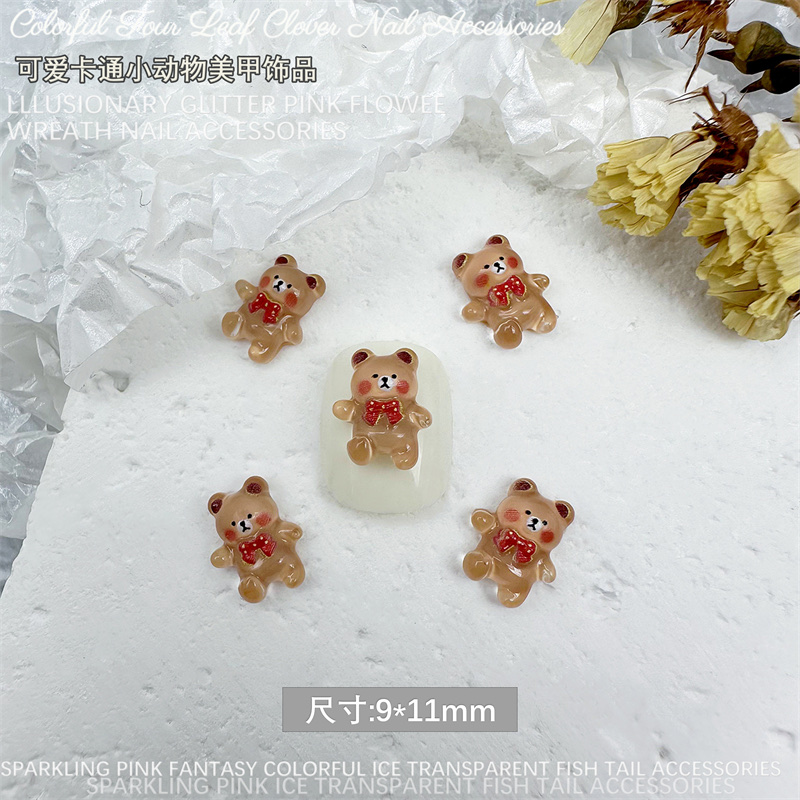 Resin Angel Bear nail art Stud, new coffee-colored bear, white Bear DIY accessory Item Picture