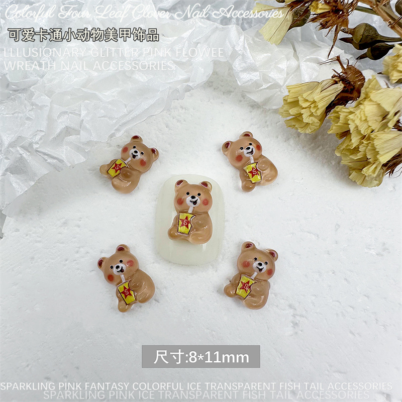 Resin Angel Bear nail art Stud, new coffee-colored bear, white Bear DIY accessory detail image 6