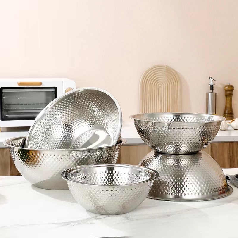 Stainless steel deepened hammer-patterned basins for bars and restaurants, household salad basins, kitchen egg-beating basins, fruit basins