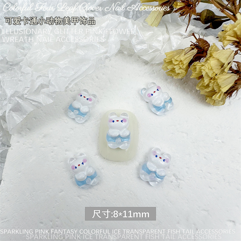Resin Angel Bear nail art Stud, new coffee-colored bear, white Bear DIY accessory detail image 10