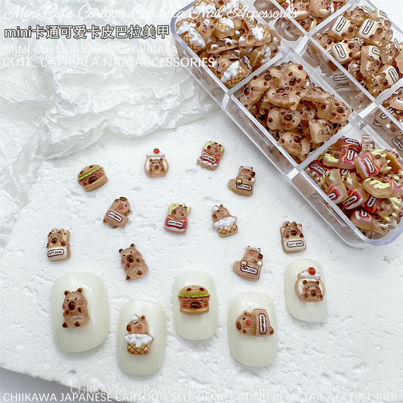 树脂卡通新款爆款卡皮巴拉mini小小号美甲耳钉耳环配件DIY饰品配件详情图4