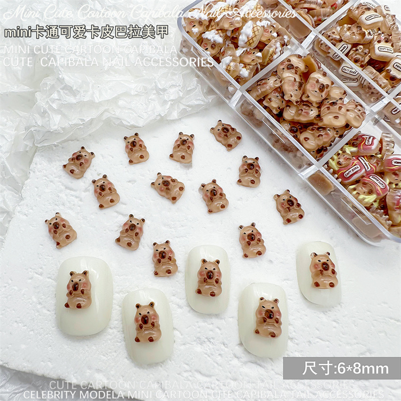 树脂卡通新款爆款卡皮巴拉mini小小号美甲耳钉耳环配件DIY饰品配件细节图