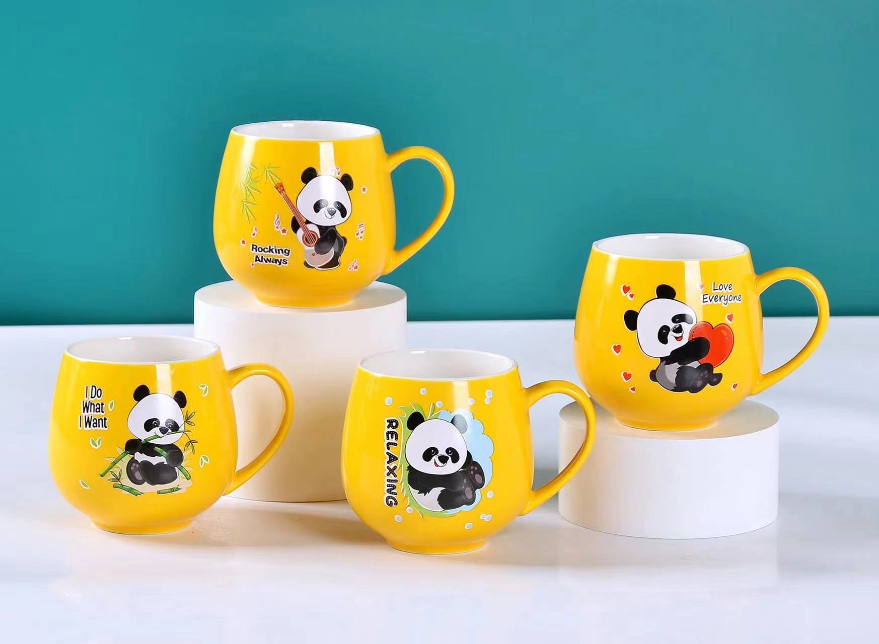 黄色卡通熊猫🐼系列，花系列，单杯礼盒杯混