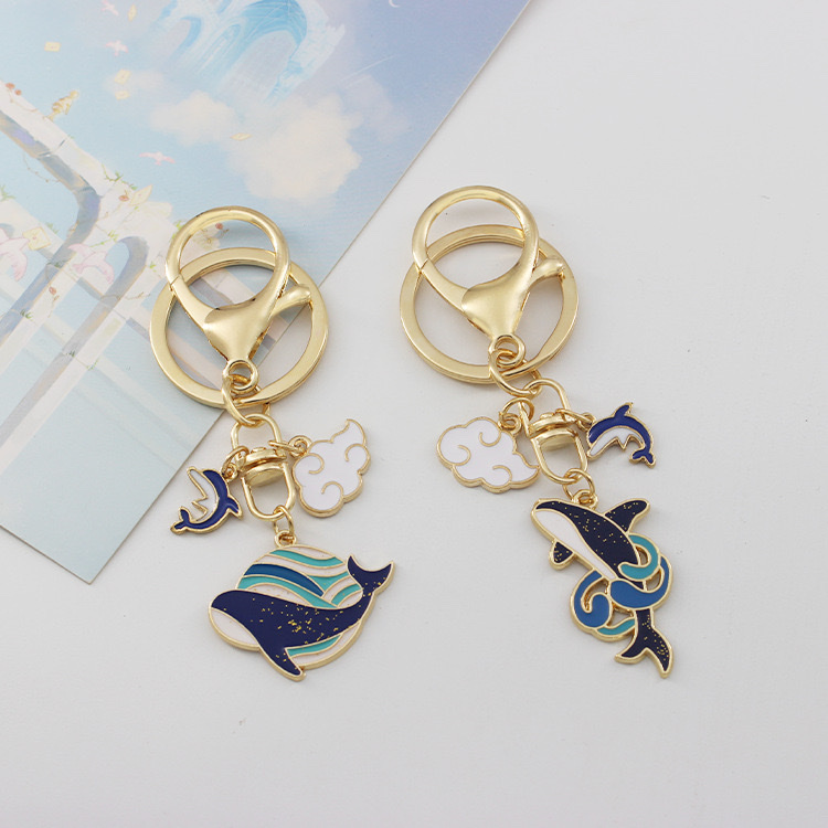 Keychains for girls in 2024, cute for boys, cute cartoon whale and dolphin keychains, auspicious cloud metal car key chains, creative couple pendants, bags and accessories