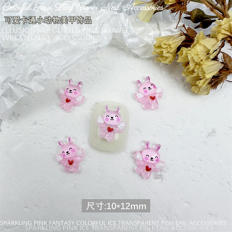 Resin Angel Bear nail art Stud, new coffee-colored bear, white Bear DIY accessory detail image 9