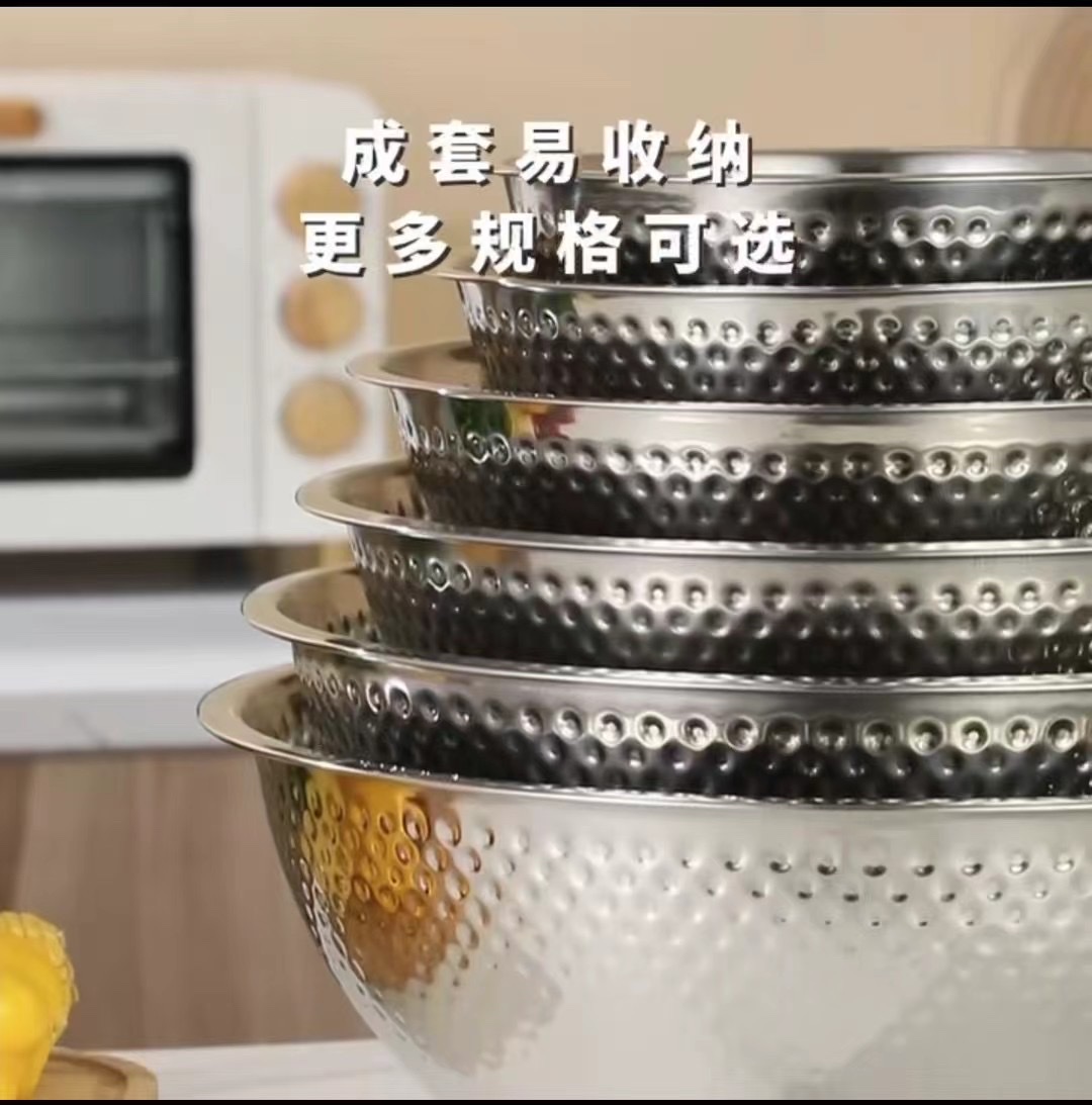 Stainless steel deepened hammer-patterned basins for bars and restaurants, household salad basins, kitchen egg-beating basins, fruit basins details Picture