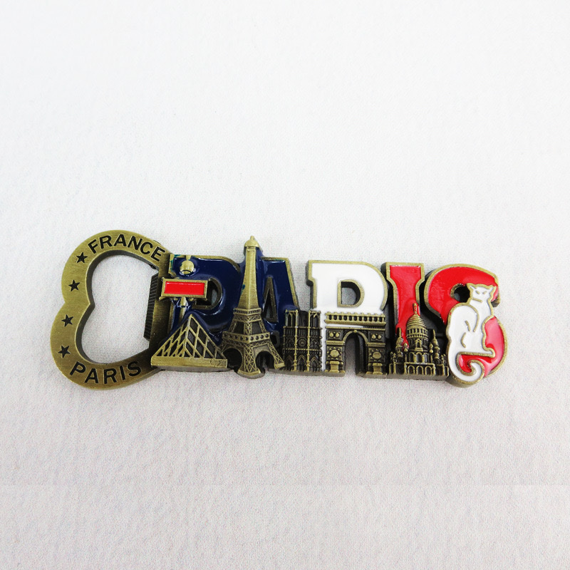 Metal handicrafts magnetic fridge magnet bottle opener, retro creative three-dimensional French travel souvenir small gift fridge magnet customization detail image 5