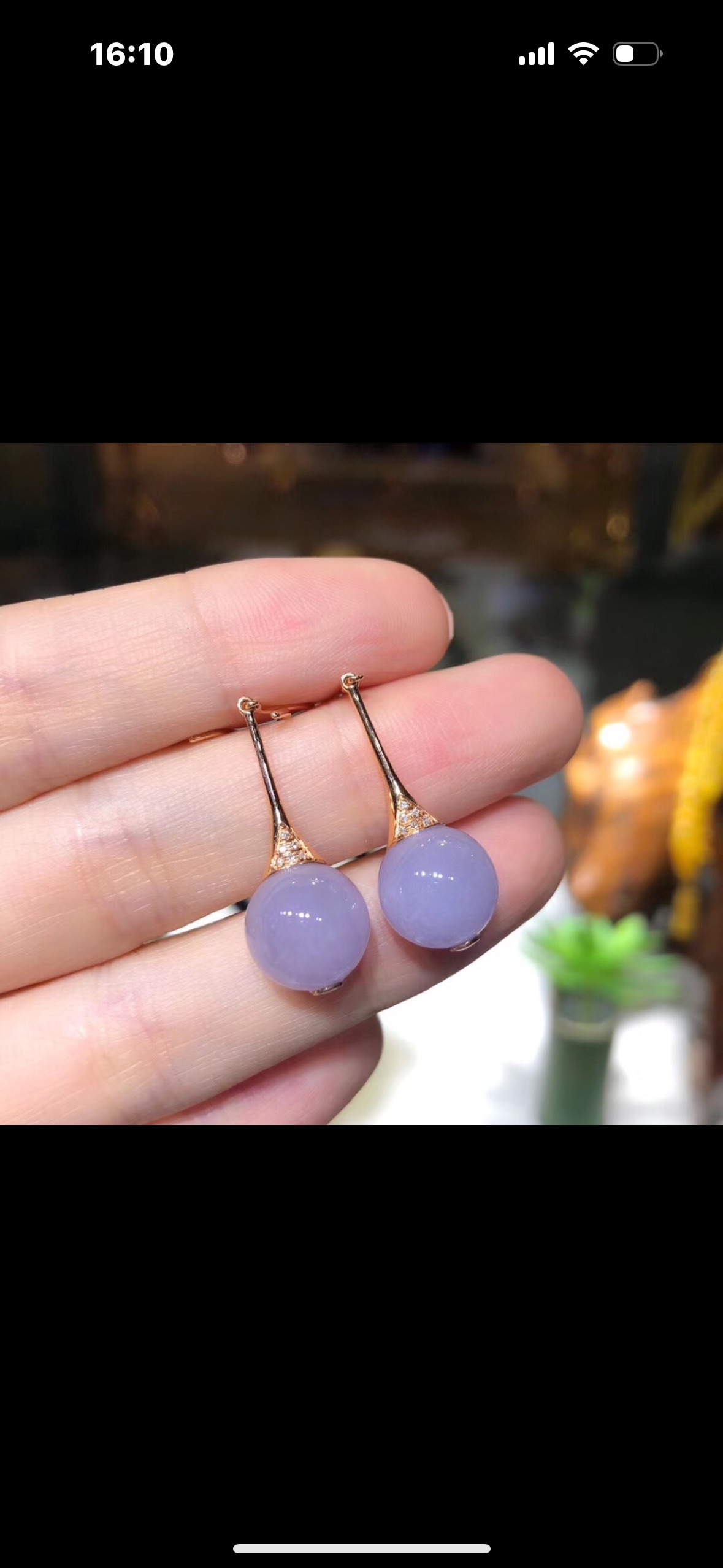 Burmese jade A-grade 18k gold earrings set with violets, A stylish style details Picture