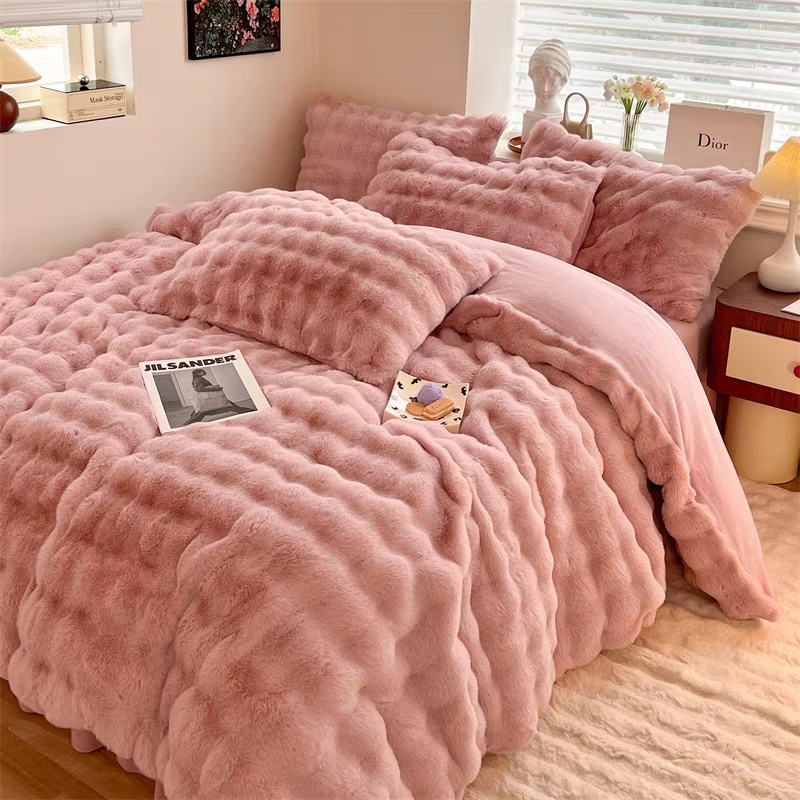 托斯卡纳毛毯仿濑兔毛毯泡泡绒毛毯双面加厚午睡毯